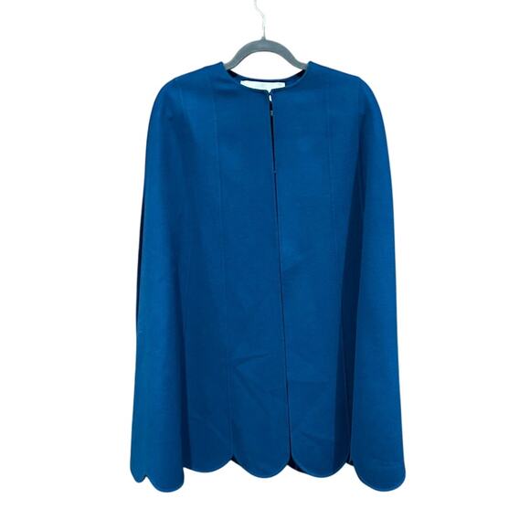 Valentino Wool Blend Cape Peacock Blue Scalloped Hem Size 42 NWT - Picture 3 of 8